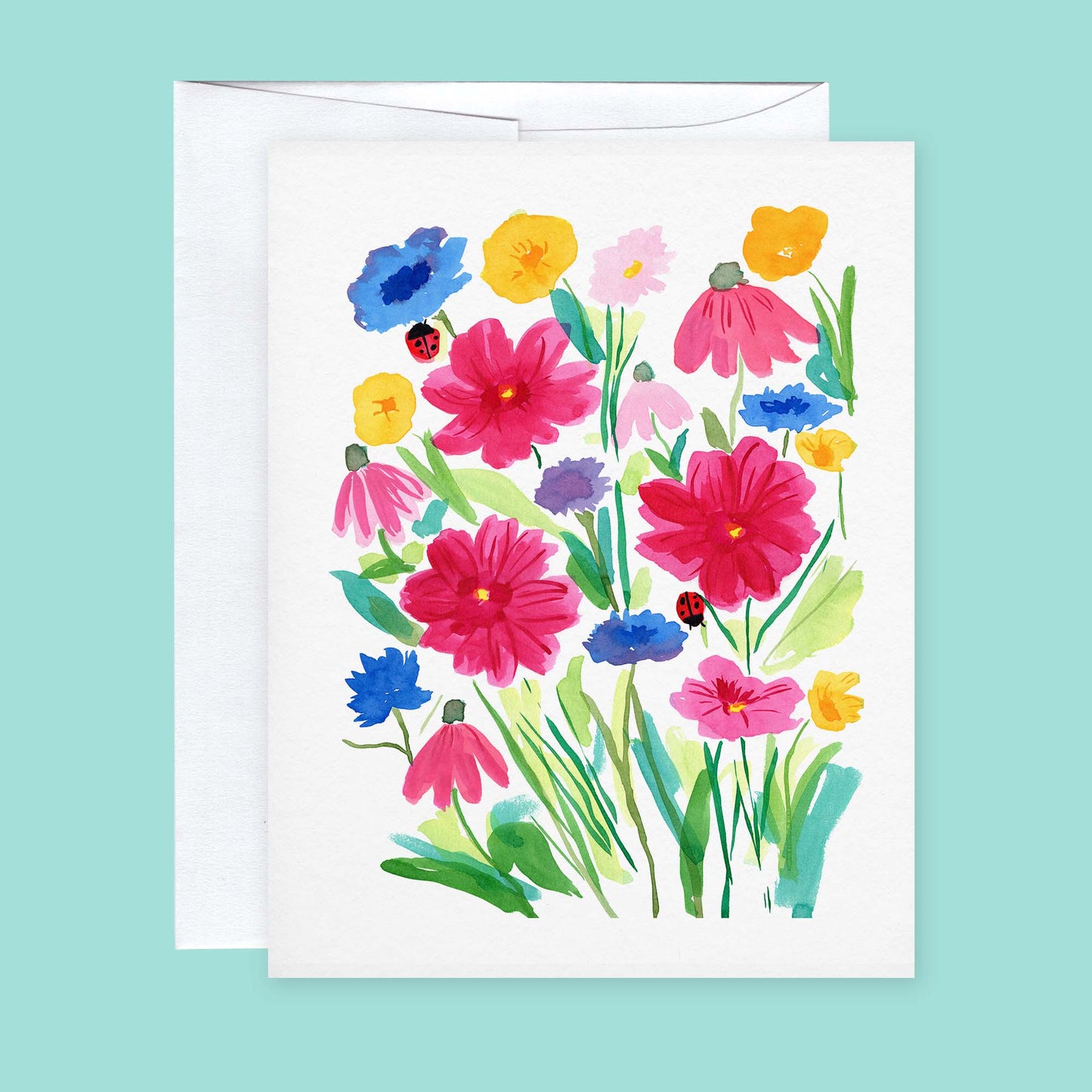 Flowers and Ladybugs Note Card