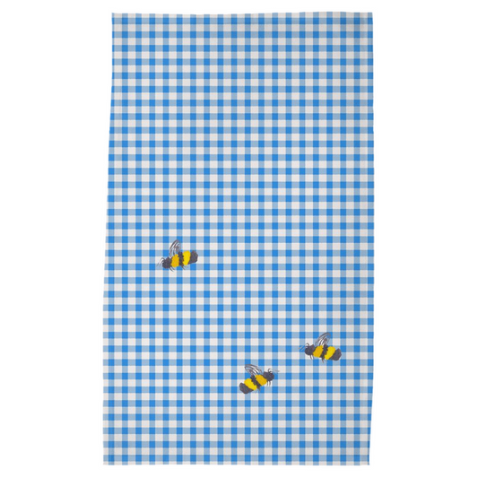 Blue Gingham and Bumble Bees Tea Towel