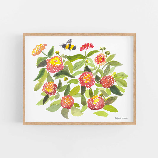 Lantana & Bumble Bee Art Print
