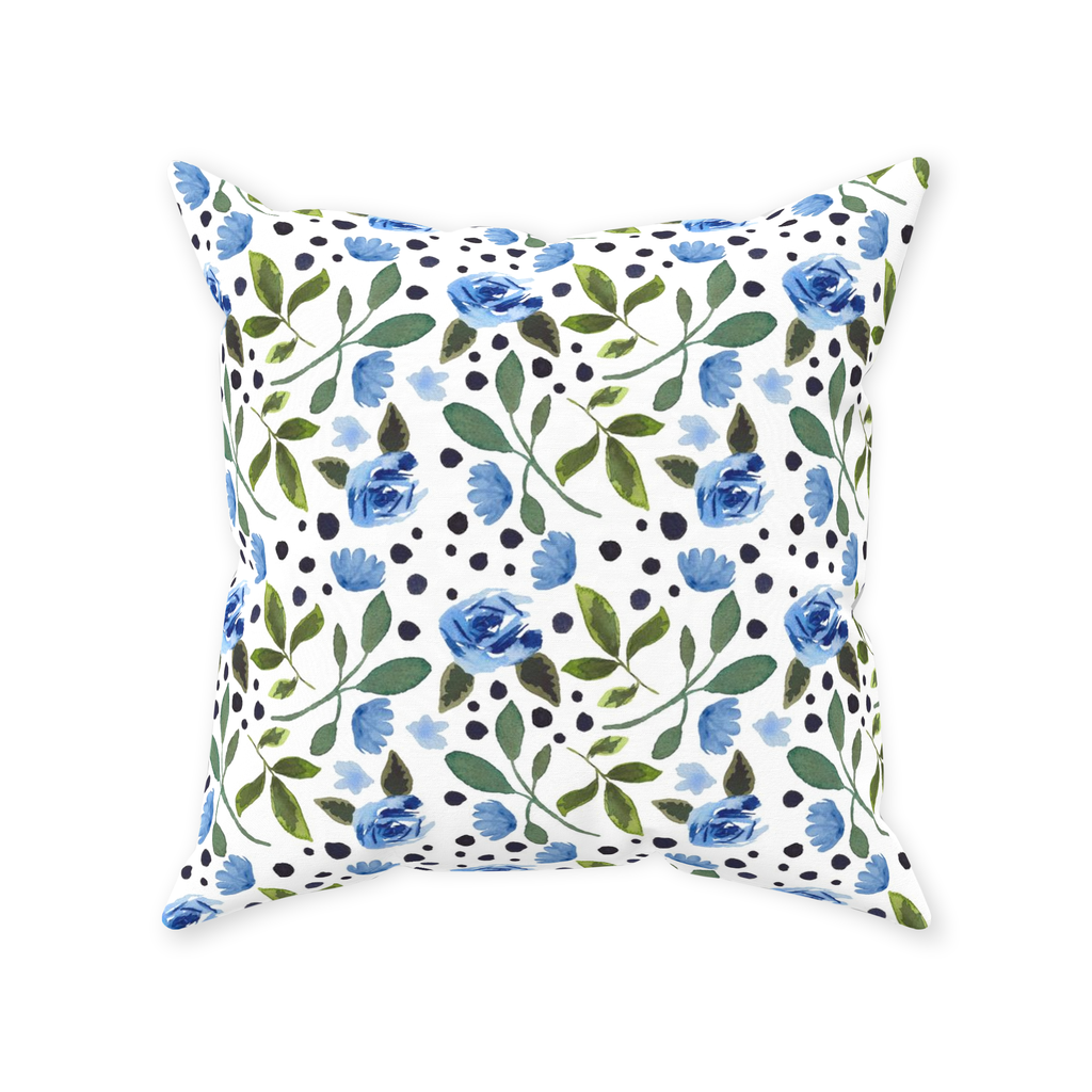 Blue Rose Vines Throw Pillow