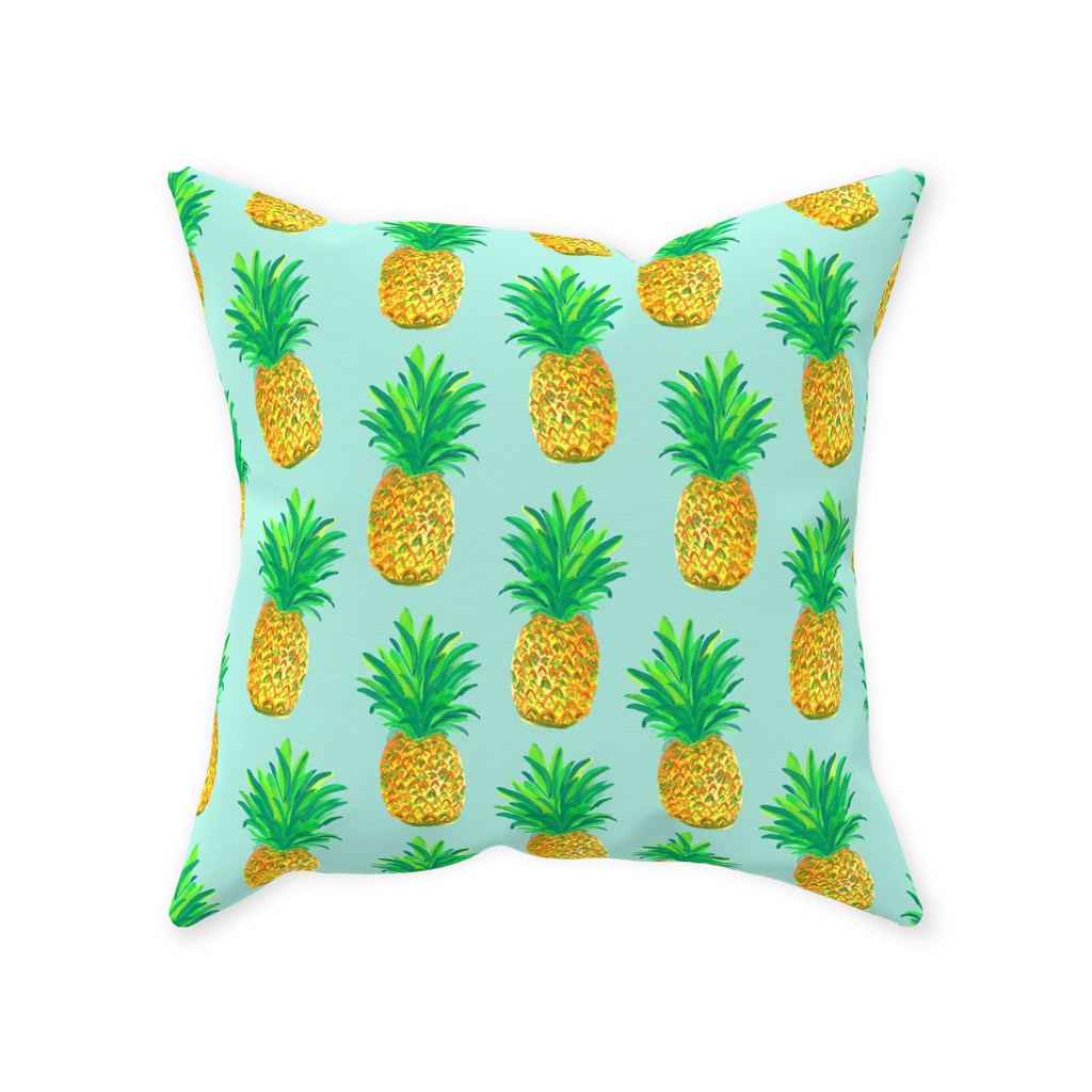 Pineapples on Teal Throw Pillow