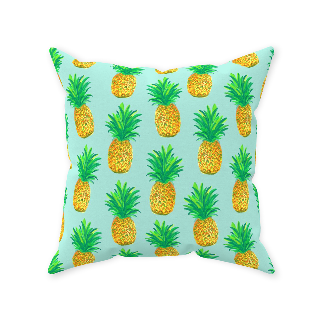 Pineapples on Teal Throw Pillow