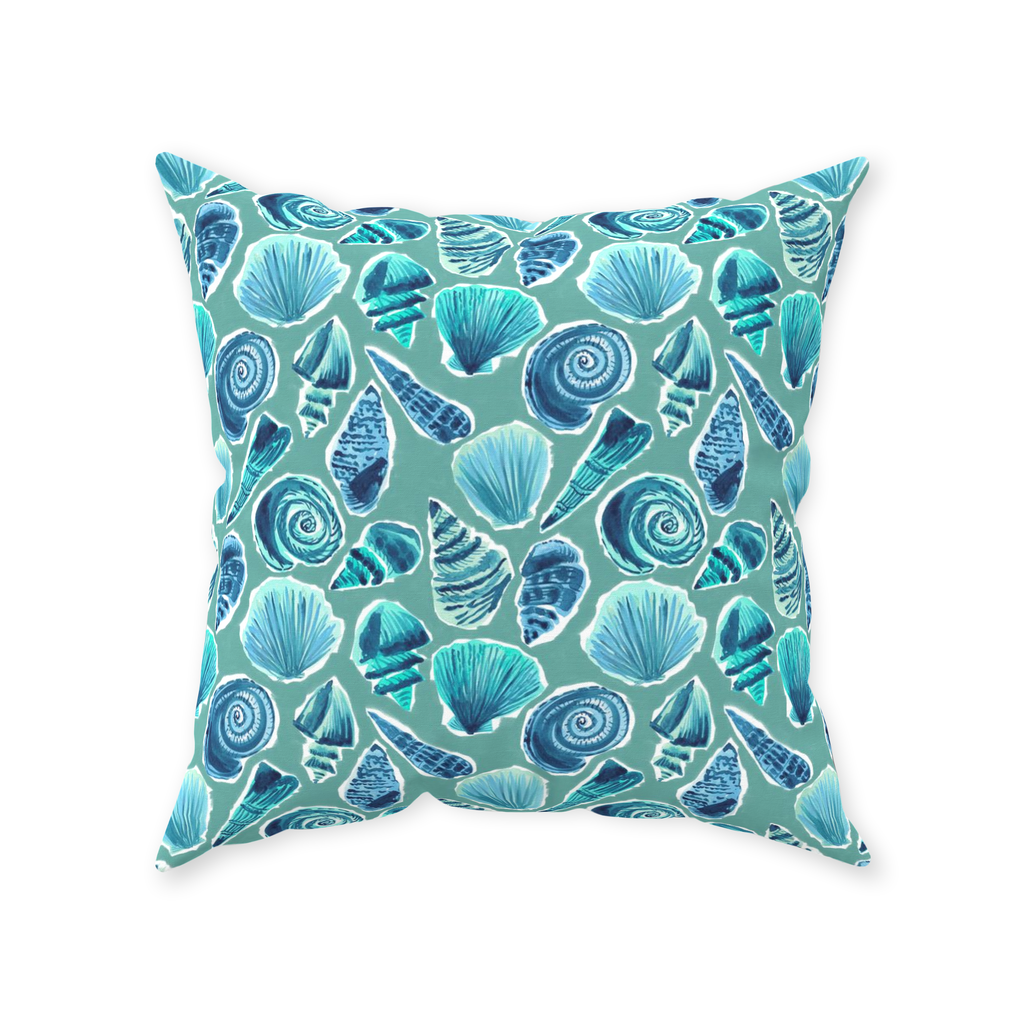 She Sells Seashells in Sea Foam Green Throw Pillow