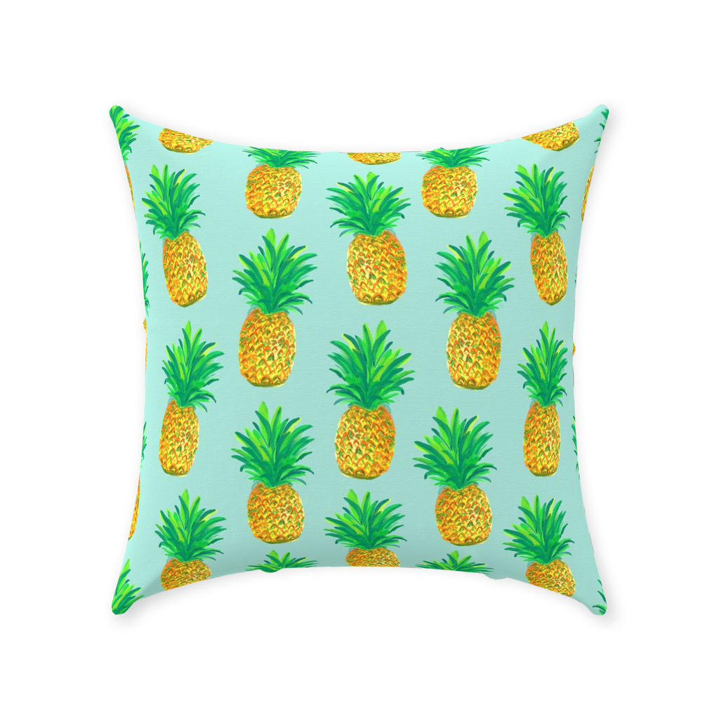 Pineapples on Teal Throw Pillow