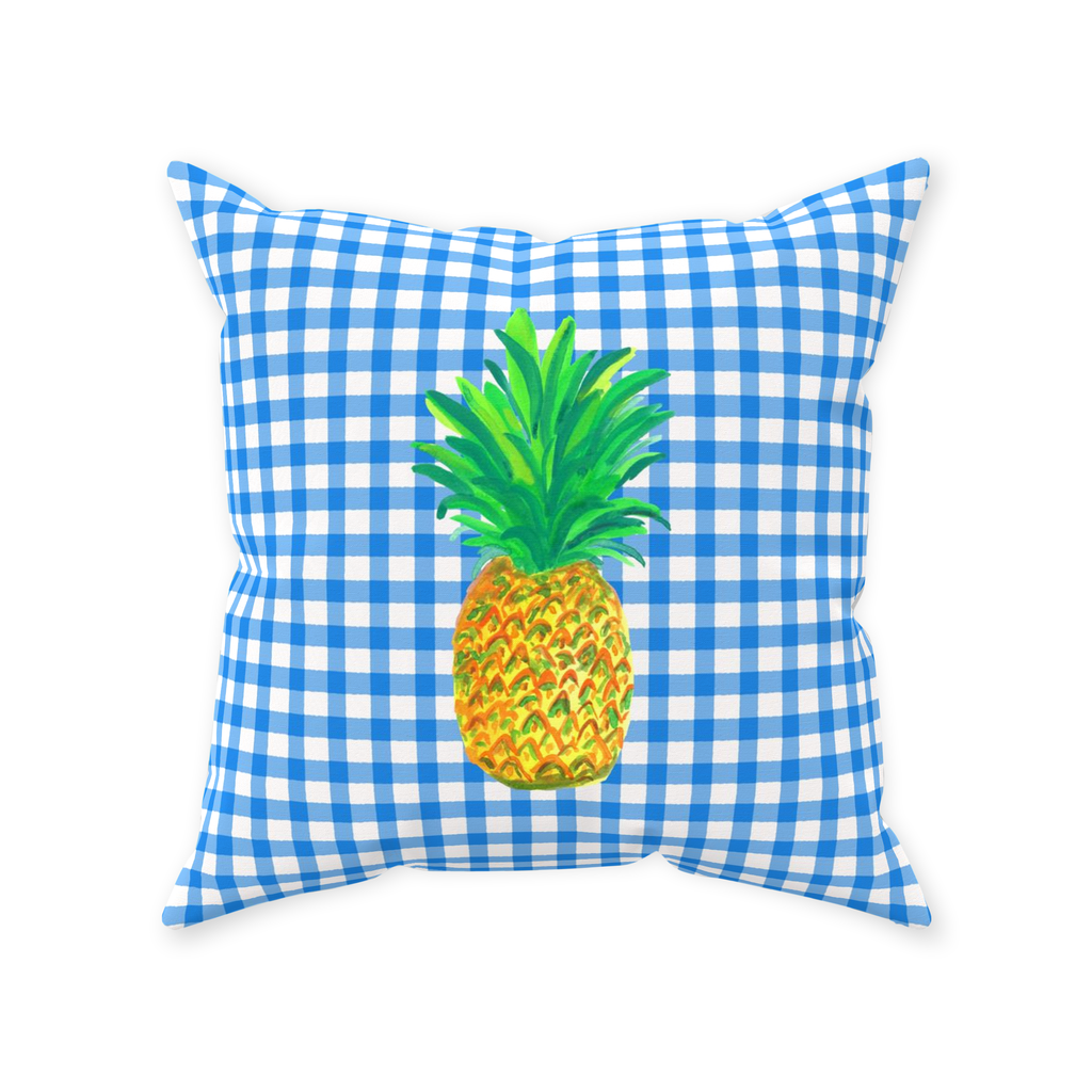 Blue Gingham and Pineapple Throw Pillow
