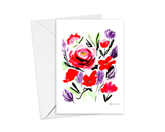 Red and Purple Flowers Note Cards