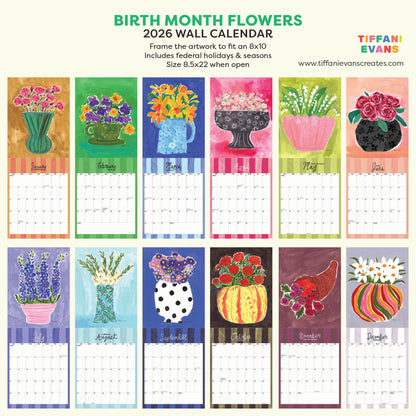 2026 Flower of the Month Wall Calendar with Framable 8x10 Art