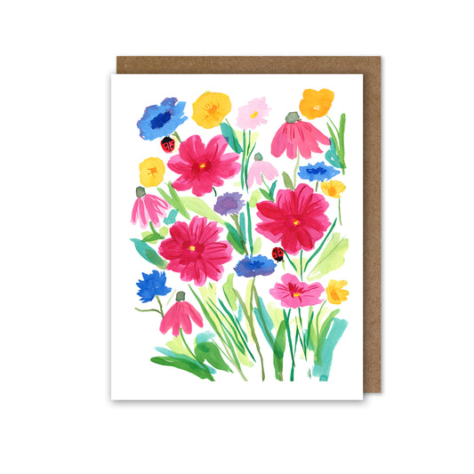 Flowers and Ladybugs Greeting Card