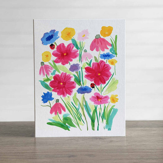 Flowers and Ladybugs Greeting Card