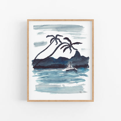 Blue Island and Sailboat Art Print