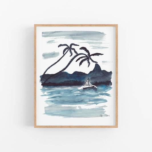 Blue Island and Sailboat Art Print