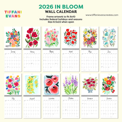 2026 in Bloom Wall Calendar with Framable 8x10 Art