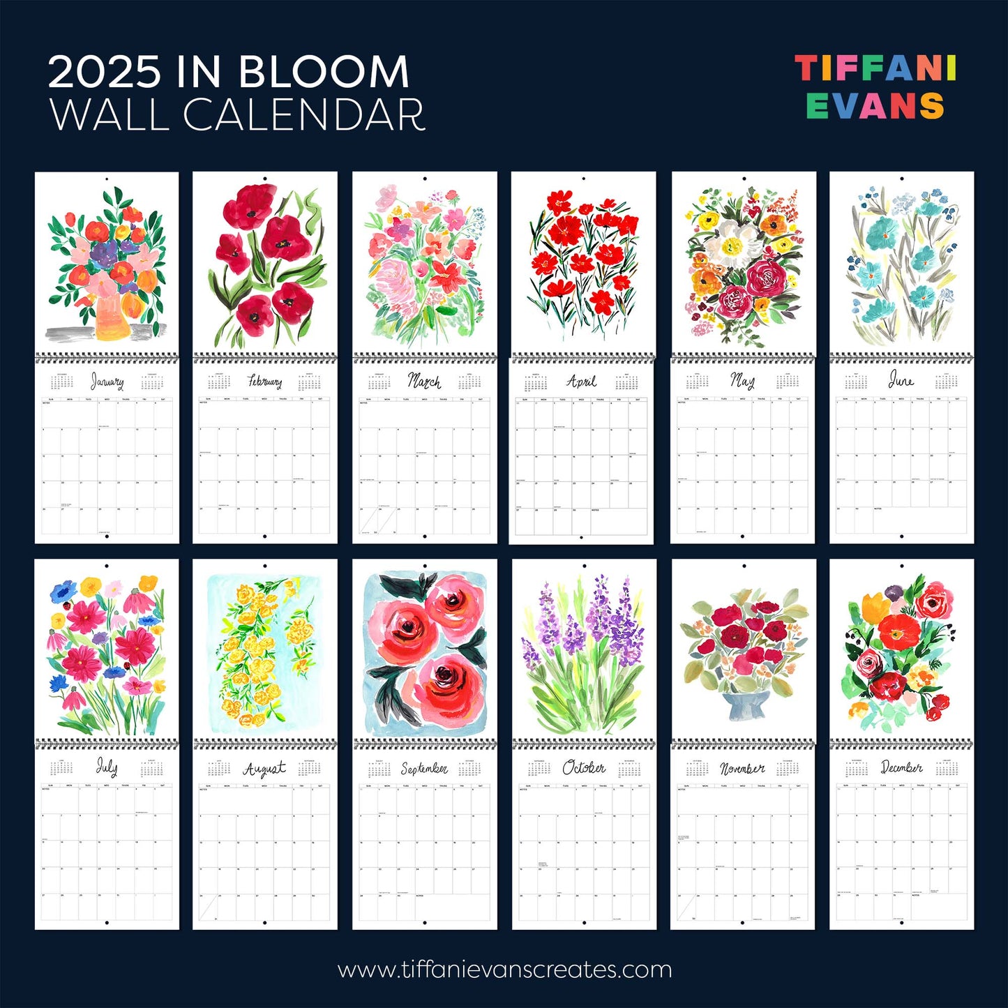 2025 in Bloom Wall Calendar with Framable 8x10 Art