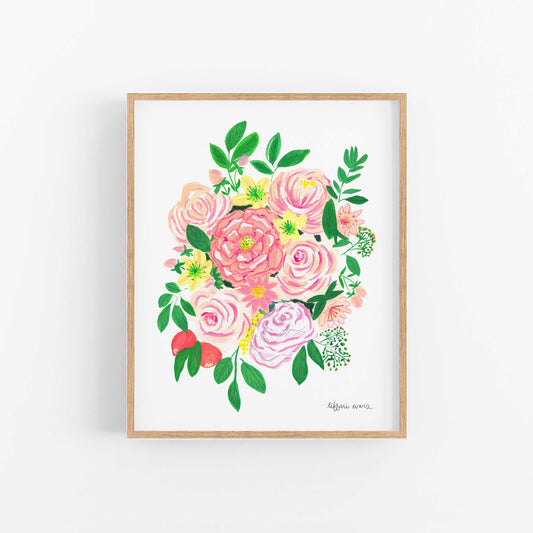 Bountiful Peony and Rose Bouquet Art Print