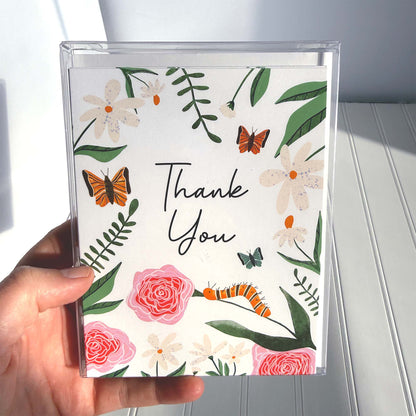 Thank You with Flowers, Butterflies, and Inchworm Note Card