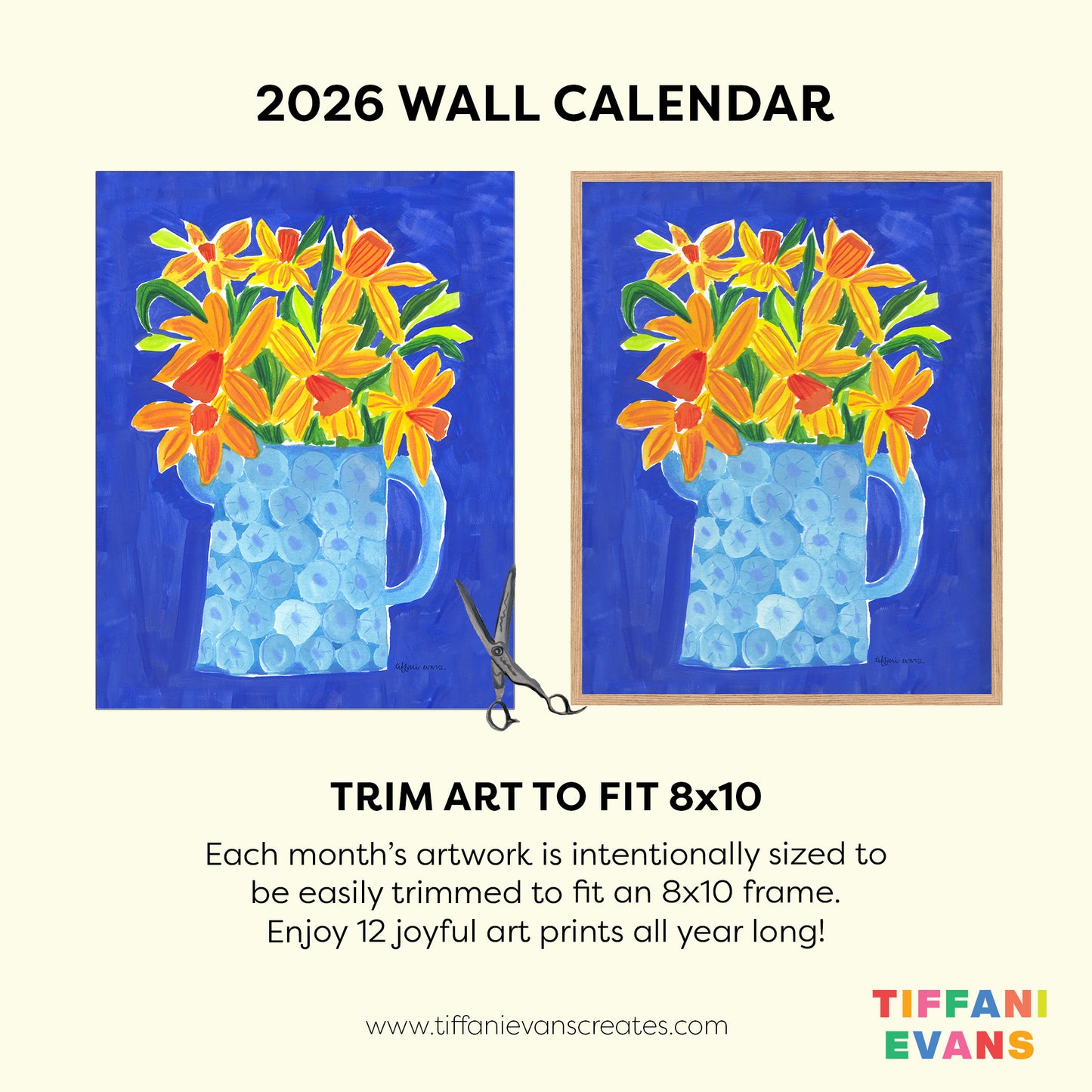 2026 Birth Month Flowers Wall Calendar with Framable 8x10 Art