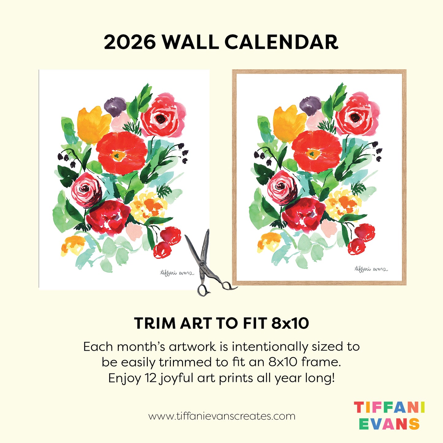 2026 in Bloom Wall Calendar with Framable 8x10 Art