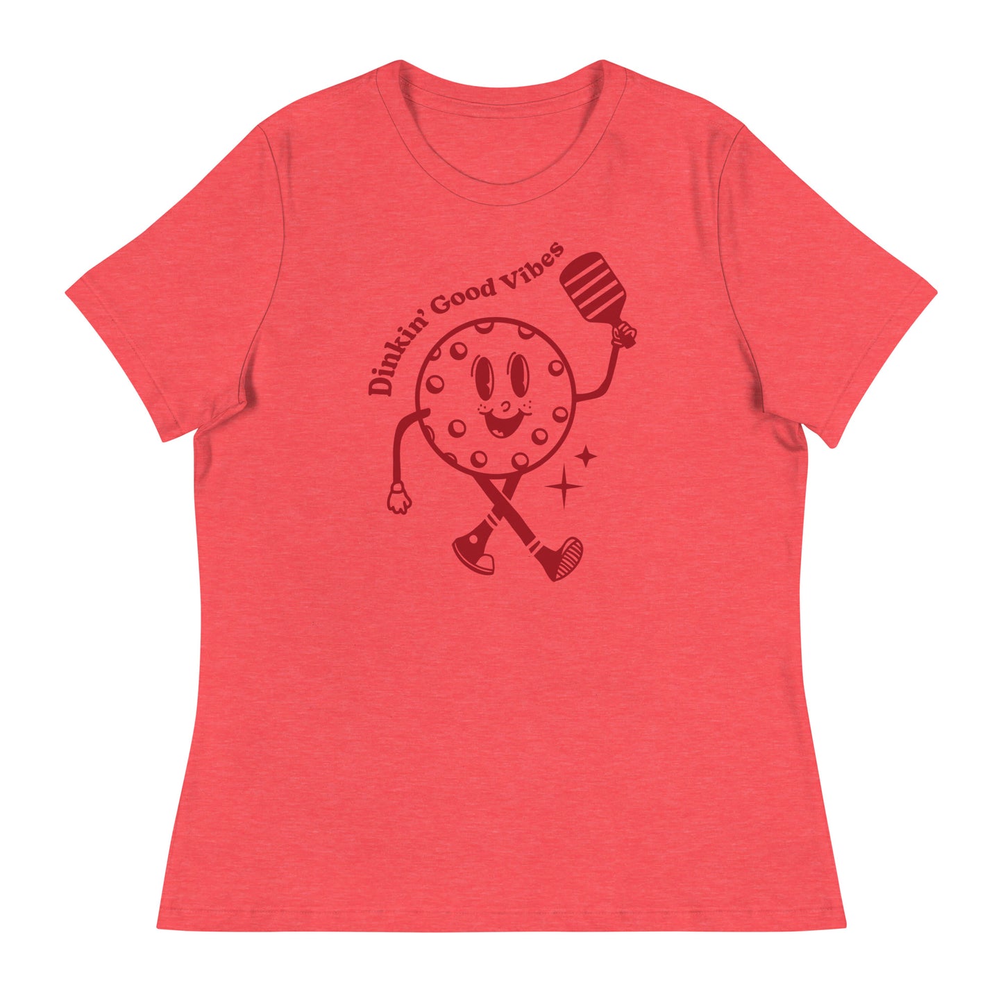 Dinkin' Good Vibes Ladies Pickleball Relaxed Fit Short Sleeve Shirt - Heather Red