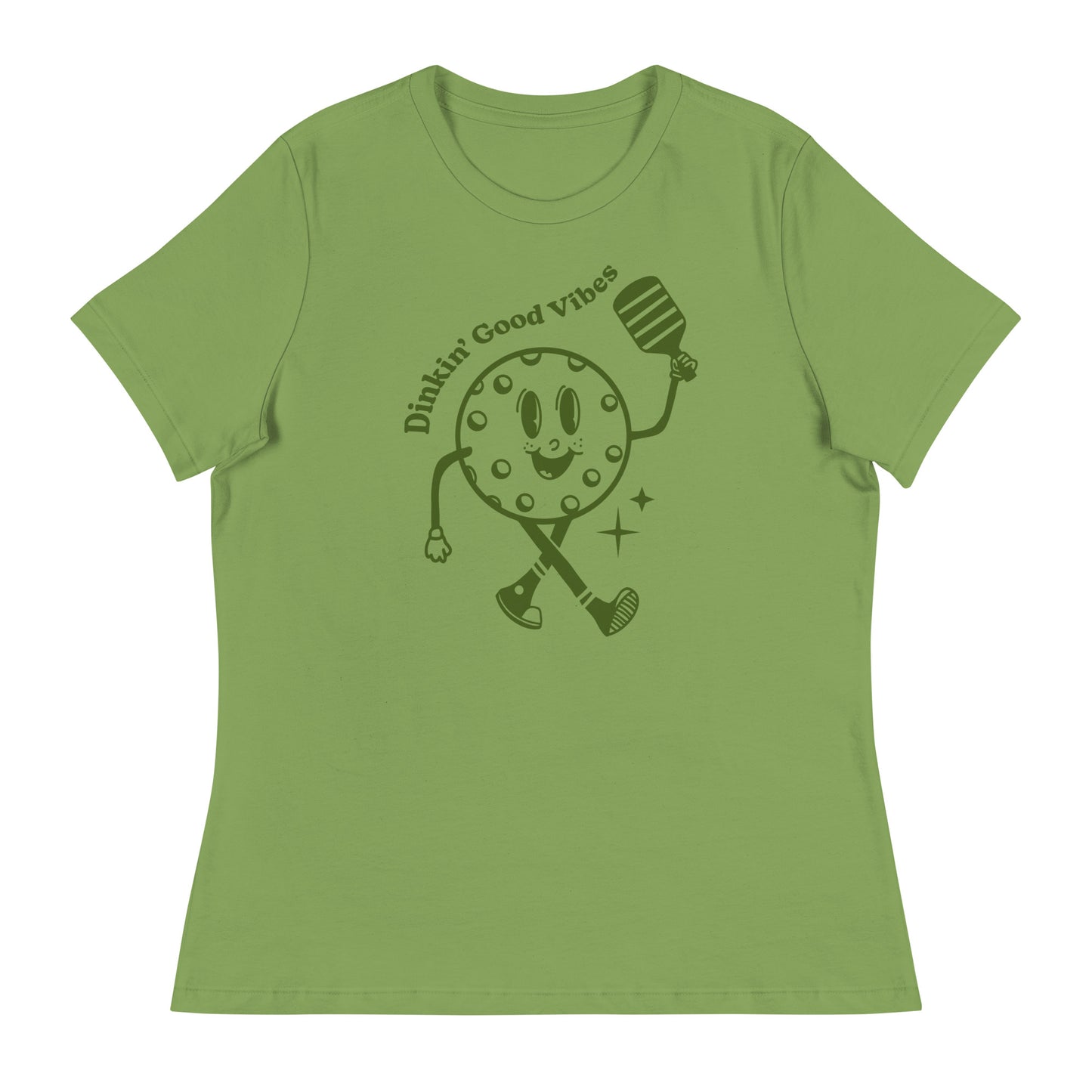 Dinkin' Good Vibes Ladies Pickleball Relaxed Fit Short Sleeve Shirt - Leaf Green