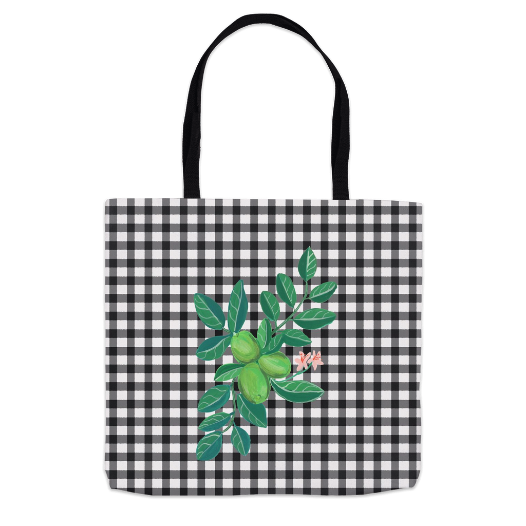 Lime on Black and White Gingham Tote Bag