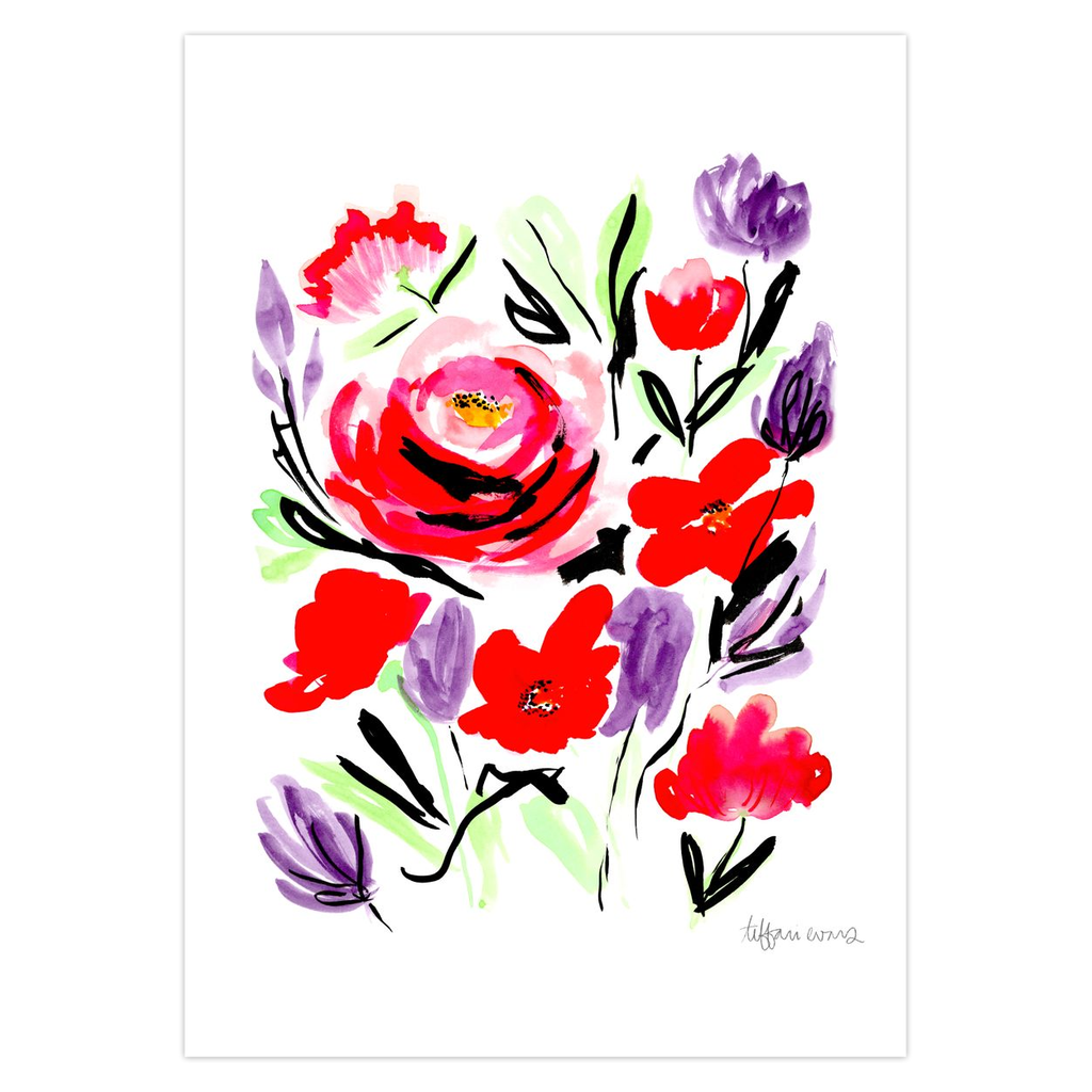 Red and Purple Flowers Stationery Cards