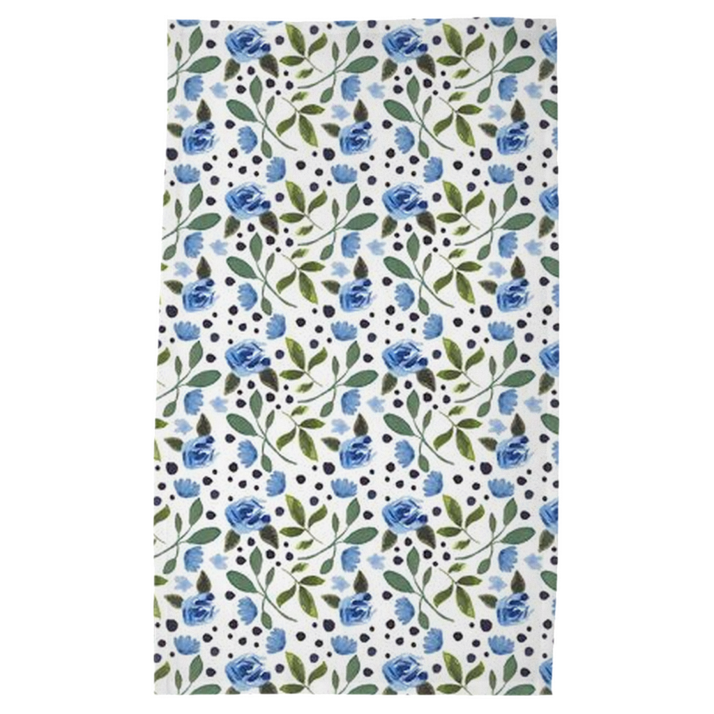 Blue Rose Vines Tea Towel