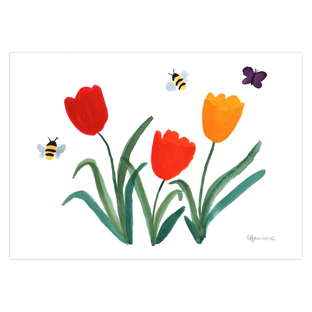 Tulips and Bees Stationery Cards