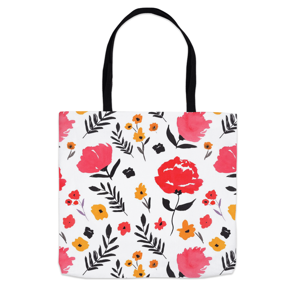 Inky Red Flowers Tote Bag