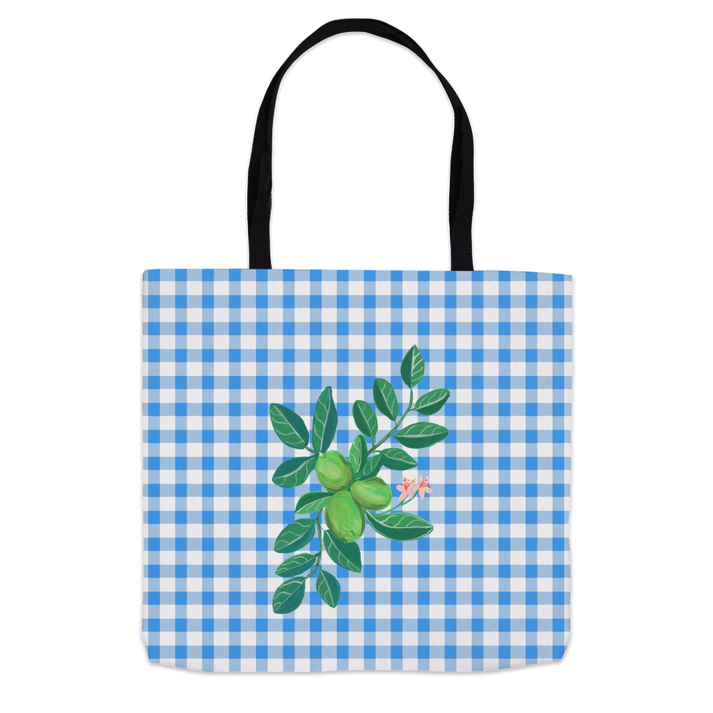 Lime on Blue Gingham Tote Bag