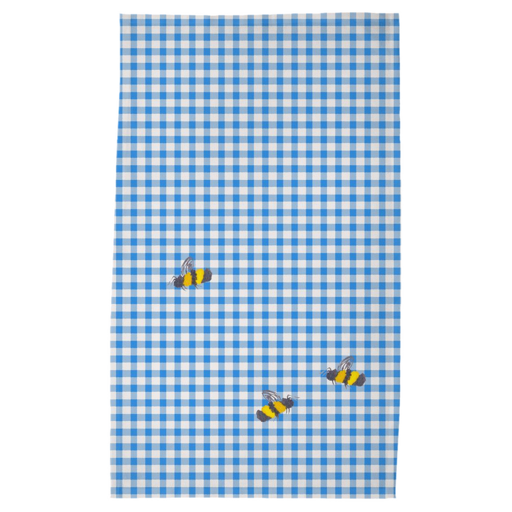 Blue Gingham and Bumble Bees Tea Towel