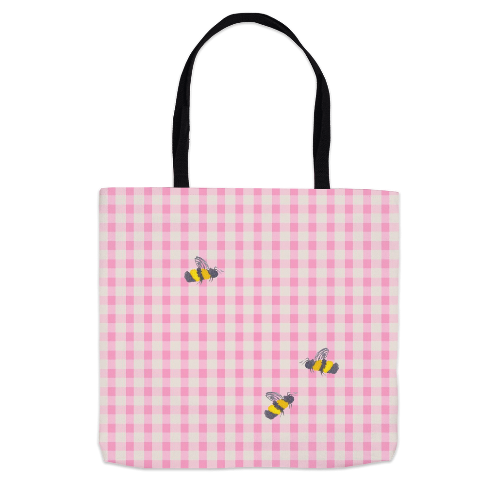Pink Gingham and Bumblebees Tote Bag