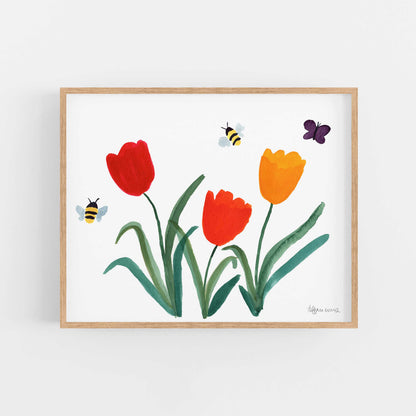 Tulips and Bumblebees Art Print