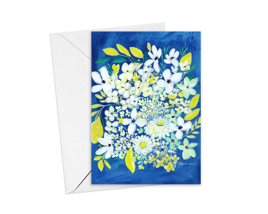 White and Lime Flower Burst Stationery Cards