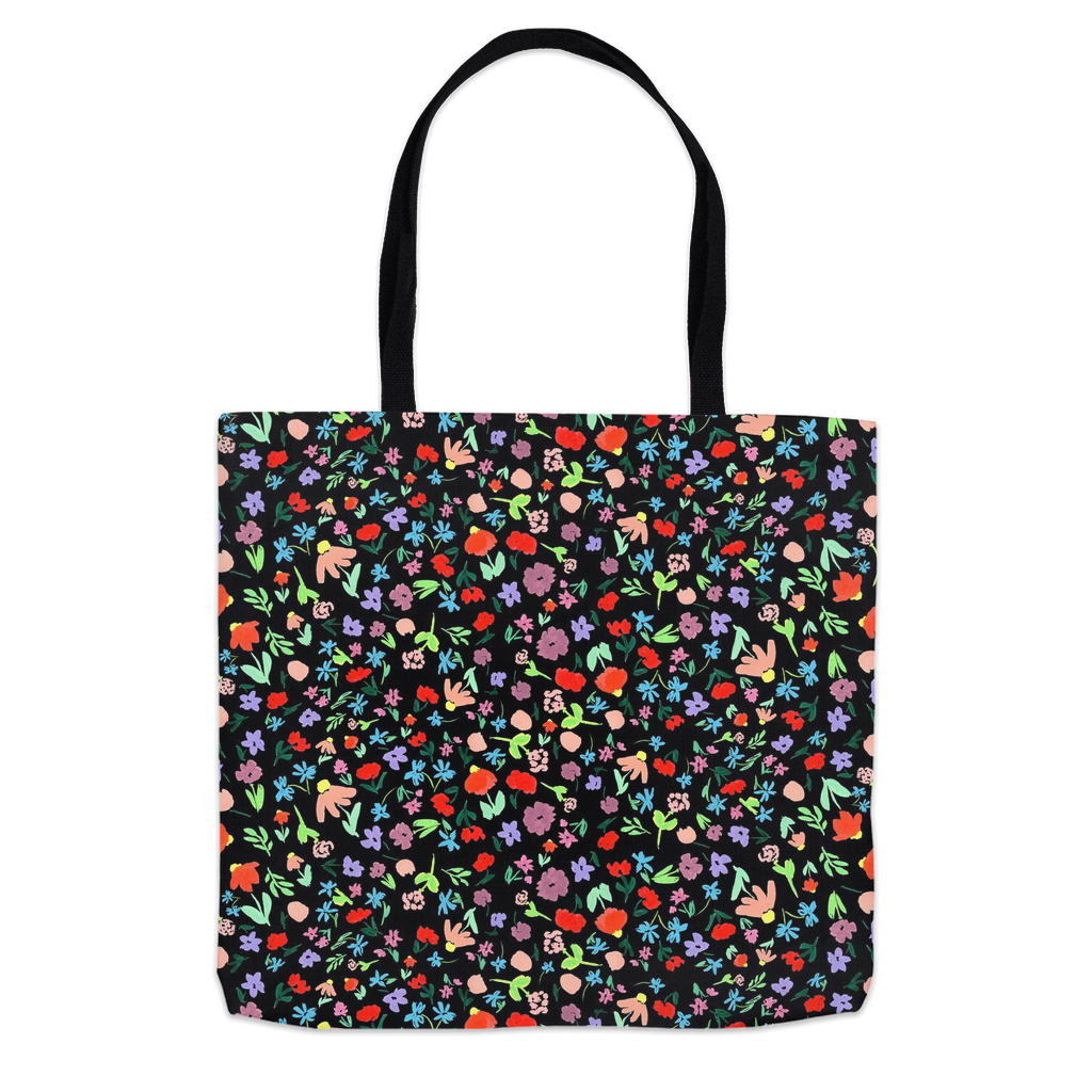 Ditsy Flower Dance on Black Tote Bag