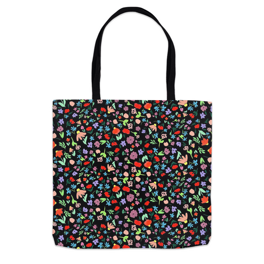 Ditsy Flower Dance on Black Tote Bag