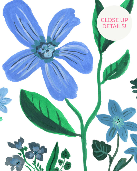 Blue Vintage Flowers Art Print