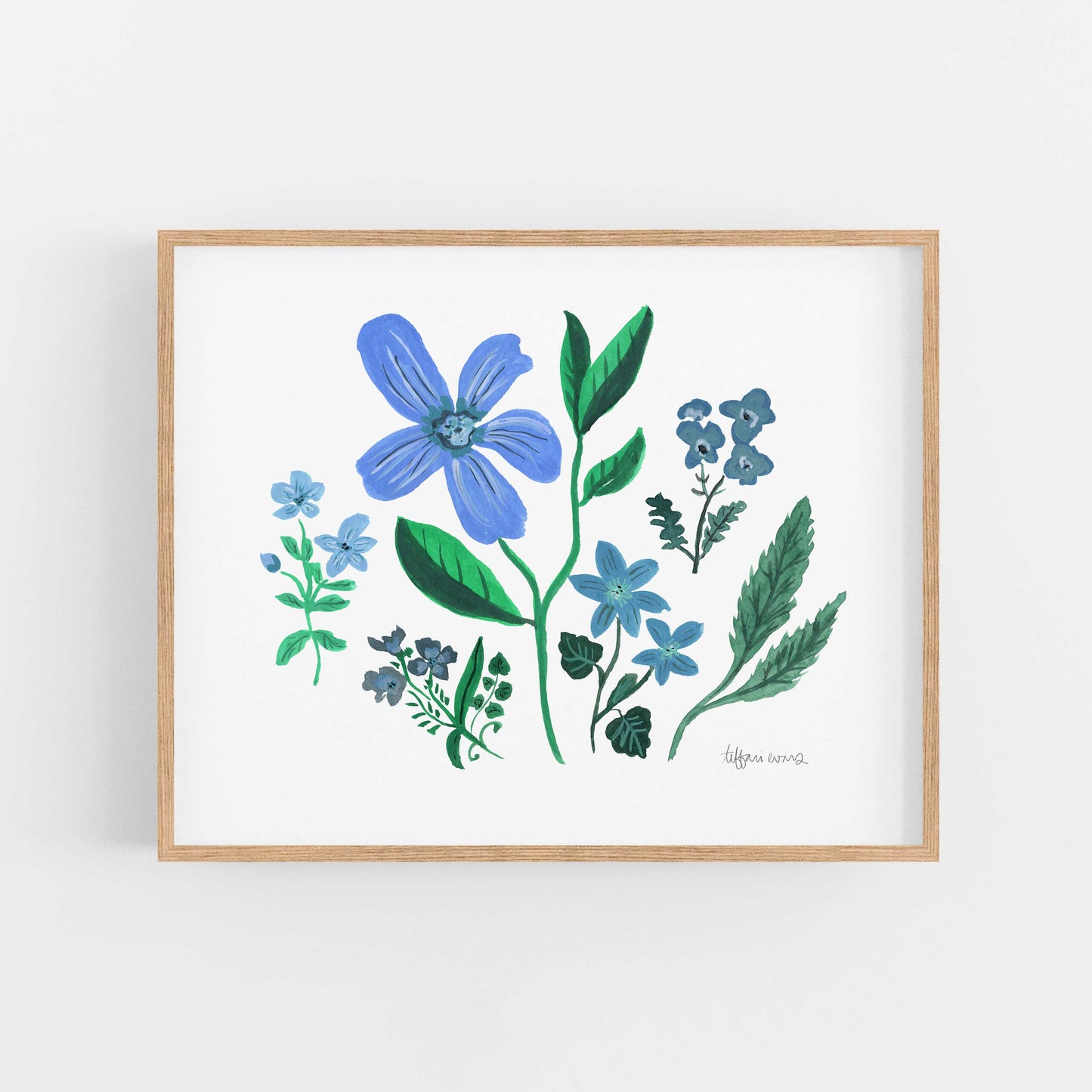 Blue Vintage Flowers Art Print