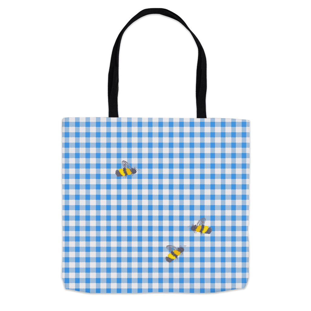 Blue Gingham and Bumblebees Tote Bag