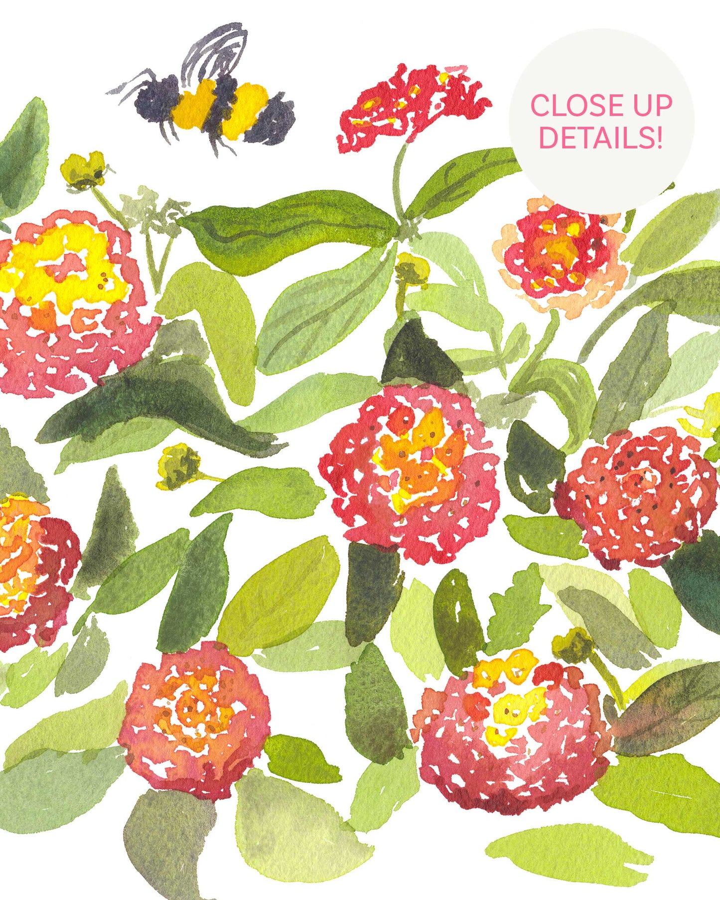 Lantana & Bumble Bee Art Print