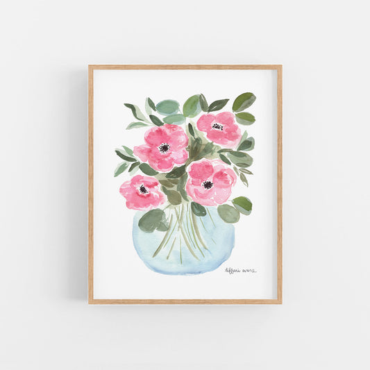 Pink Anemones in Vase Art Print