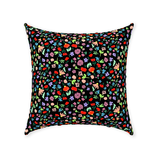 Ditsy Flower Dance on Black Throw Pillow