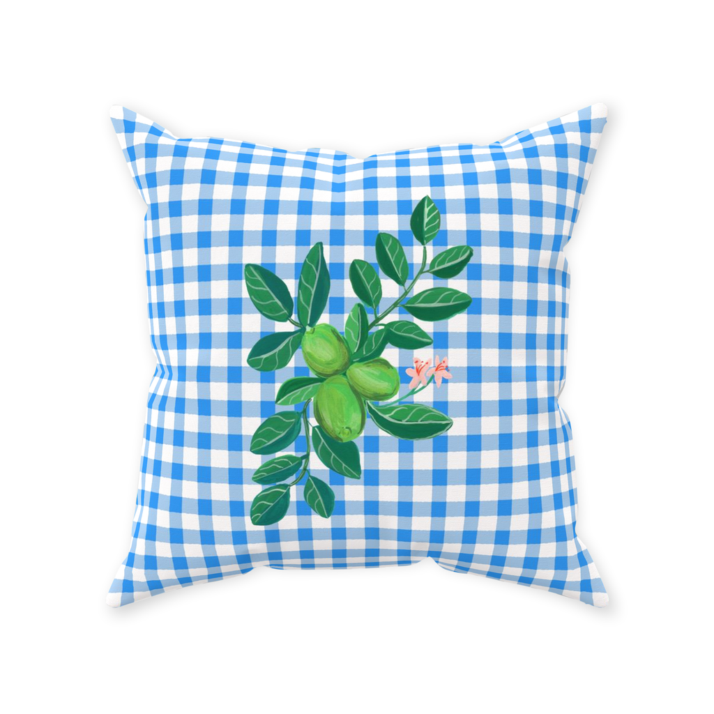 Lime on Blue Gingham Throw Pillow