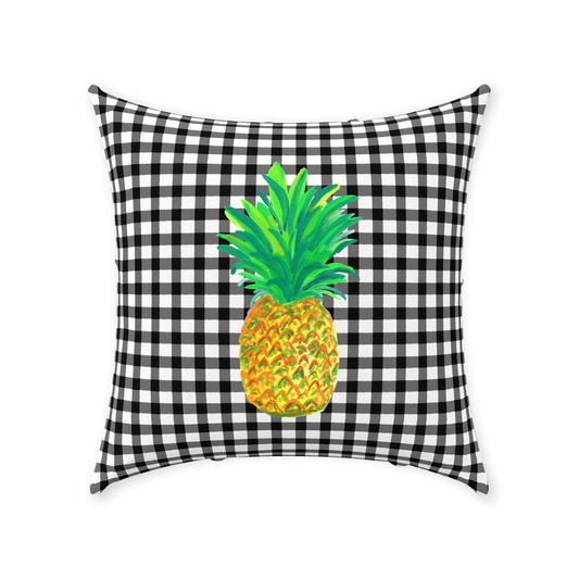 Black and White Gingham and Pineapple Throw Pillow