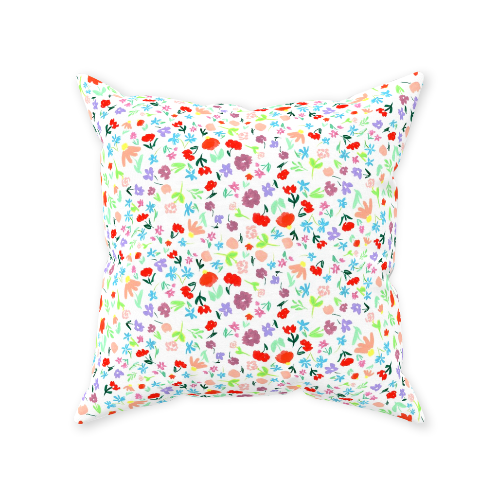 Ditsy Flower Dance on White Throw Pillow