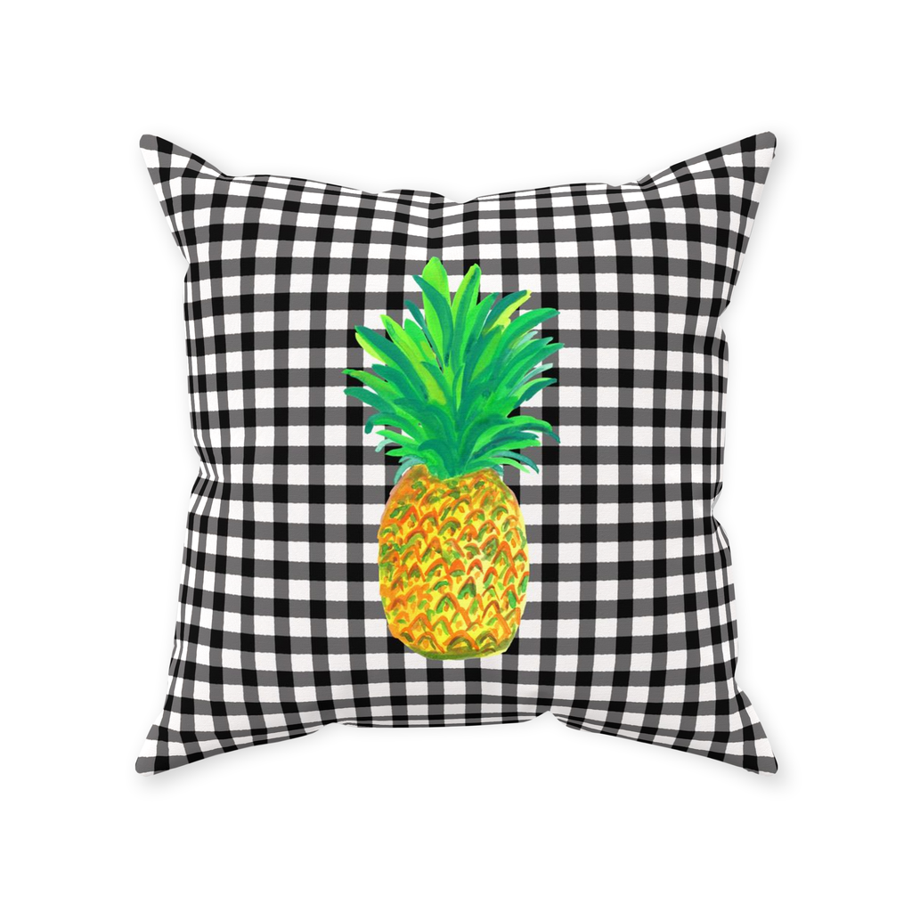 Black and White Gingham and Pineapple Throw Pillow