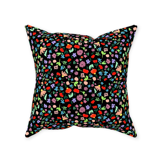 Ditsy Flower Dance on Black Throw Pillow