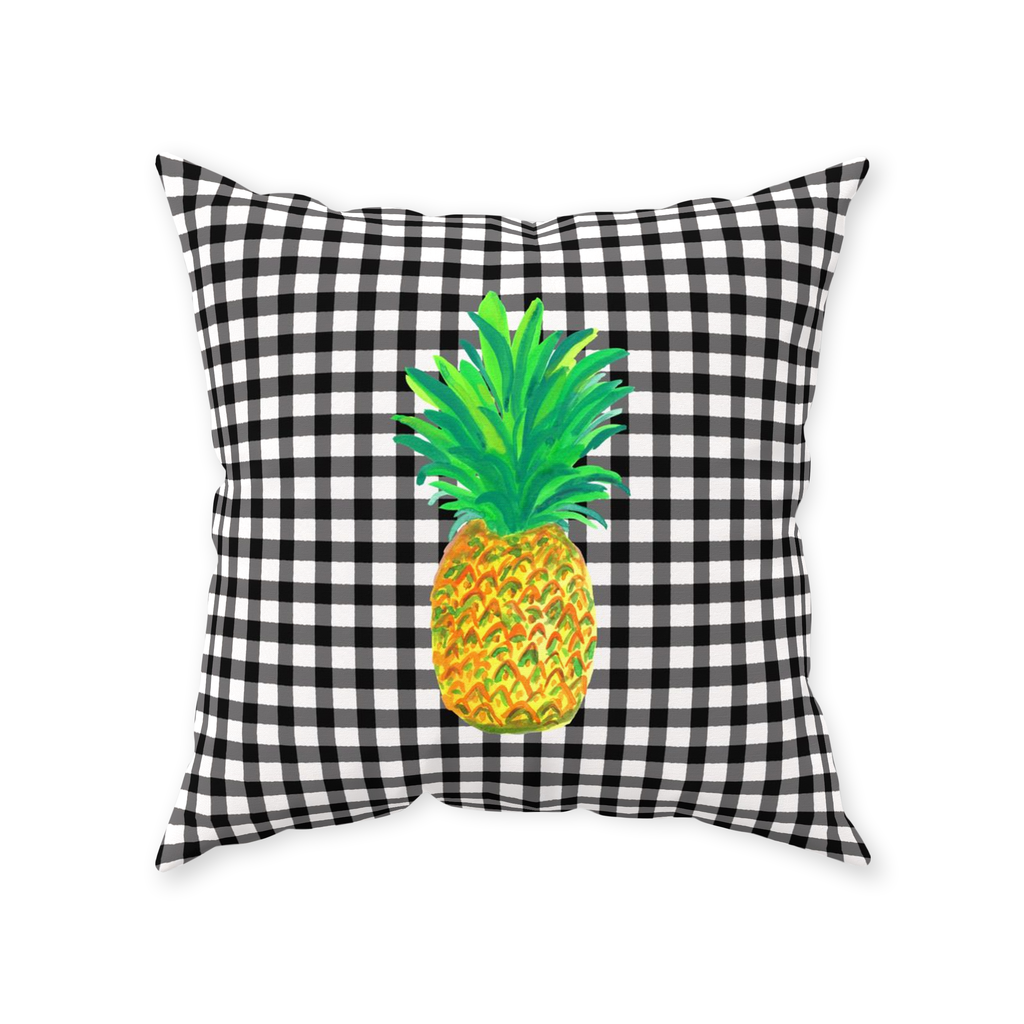 Black and White Gingham and Pineapple Throw Pillow