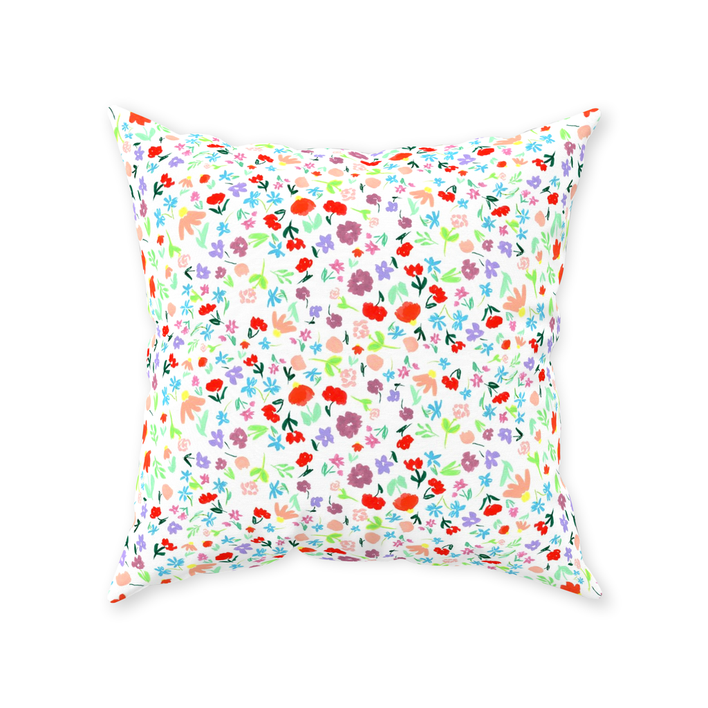 Ditsy Flower Dance on White Throw Pillow