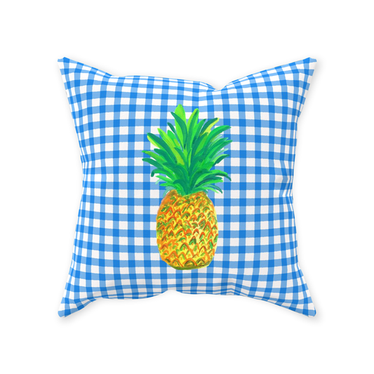 Blue Gingham and Pineapple Throw Pillow