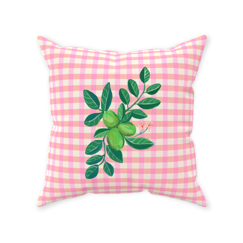 Lime on Pink Gingham Throw Pillow